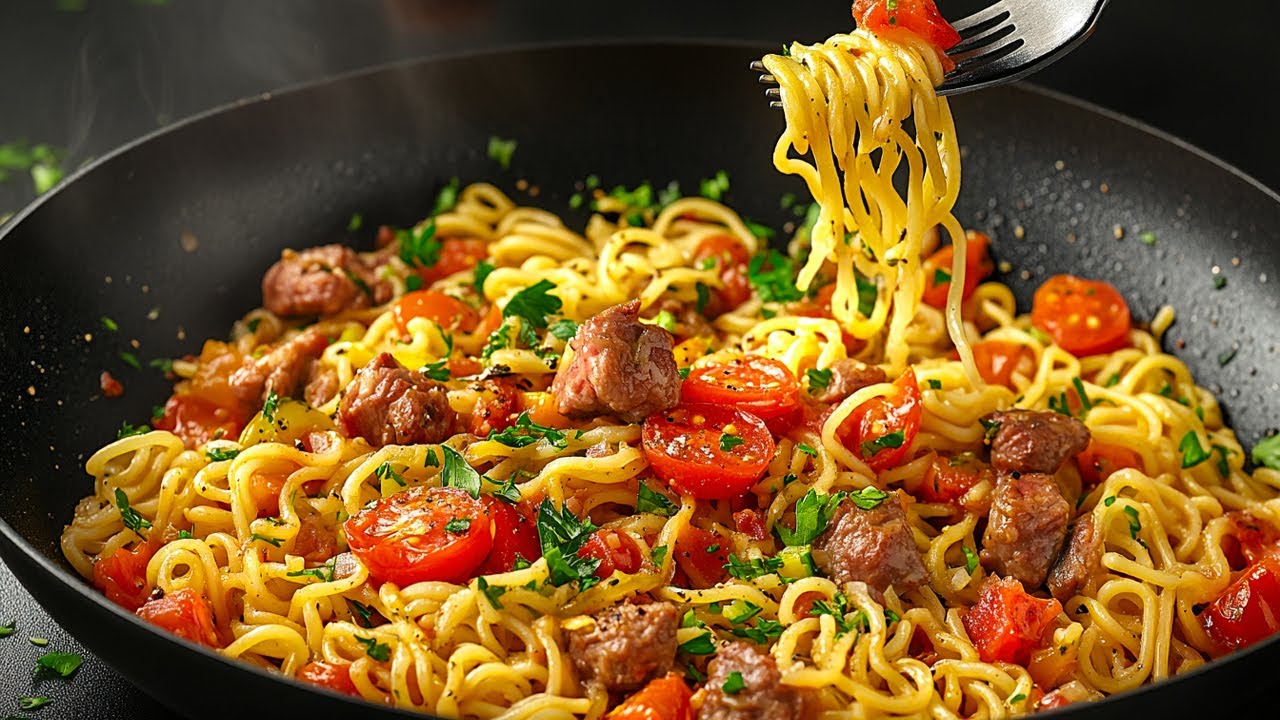 Spaghetti with Lamb and Bell Peppers