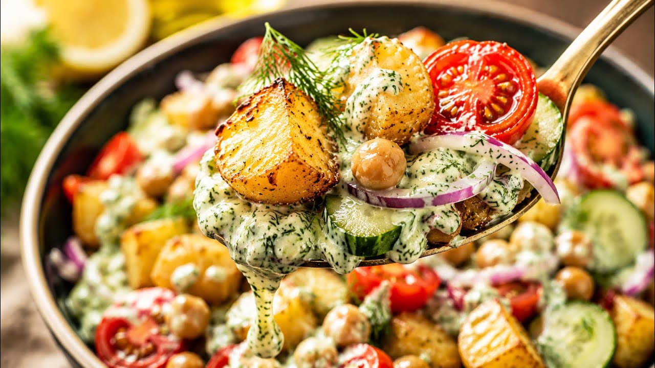 Potatoes with Chickpeas and Fresh Tzatziki