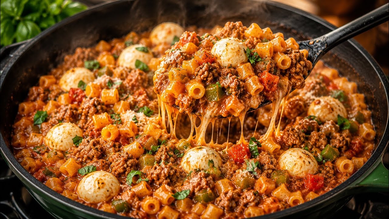 One-Pan Wonder: Ground Meat, Pasta & Cheese in One Pan!