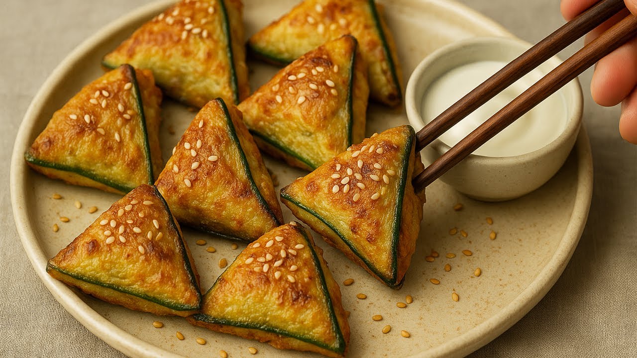 Crispy Zucchini Triangles with Pumpkin, Tuna, Parmesan, and Egg
