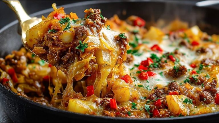 So delicious! Minced meat with cabbage and cheese from the pan.