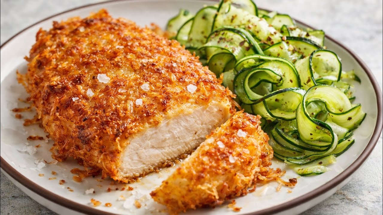 This Crispy Chicken Will Get You Hooked! With Potato Crust & Cucumber Salad