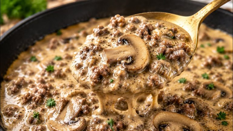 This creamy minced meat and mushroom sauce is so delicious that I cook it all the time!
