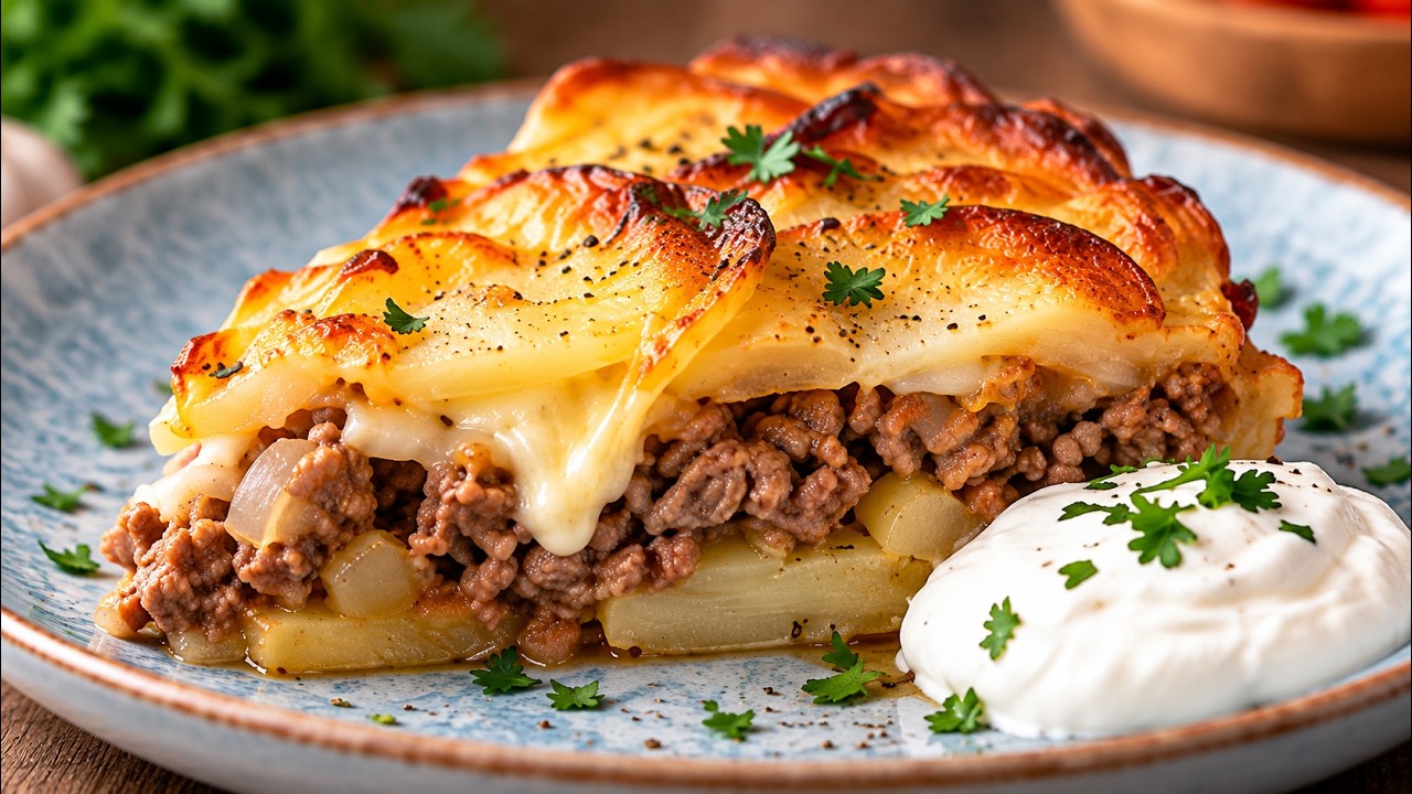 Top the potatoes with minced meat – this simple dinner is incredibly delicious!